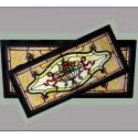 Two Matching Stained Glass Panels, with Flower Art & Jewel-Cut Accents