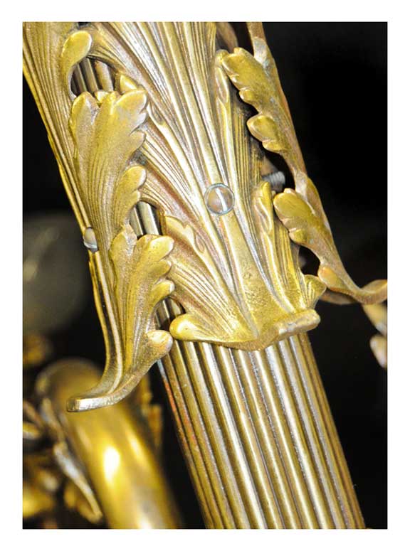 Large, Artful, Six-Armed Brass Chandelier
