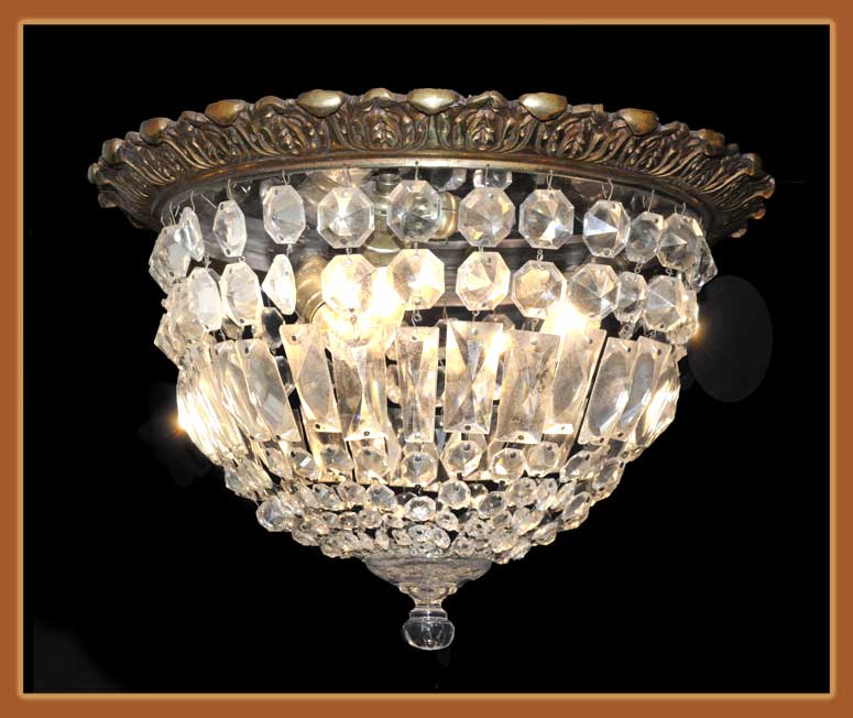 Round, Cut-Glass Light, with Detailed Brass Mount
