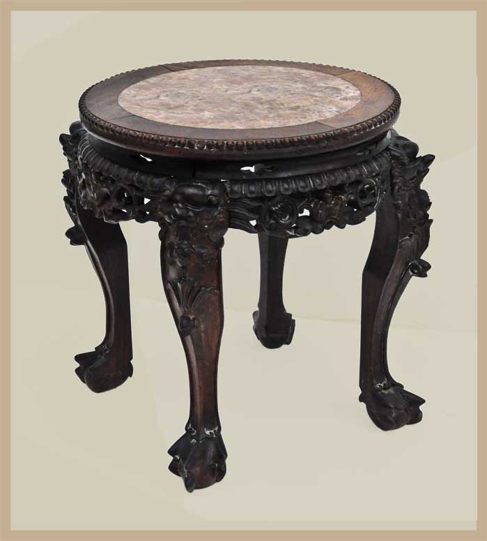 Small, Carved Chinese Table, with Marble Top