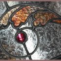 Stained Glass Transom Panel, with Red Jewel-Cut Accents
