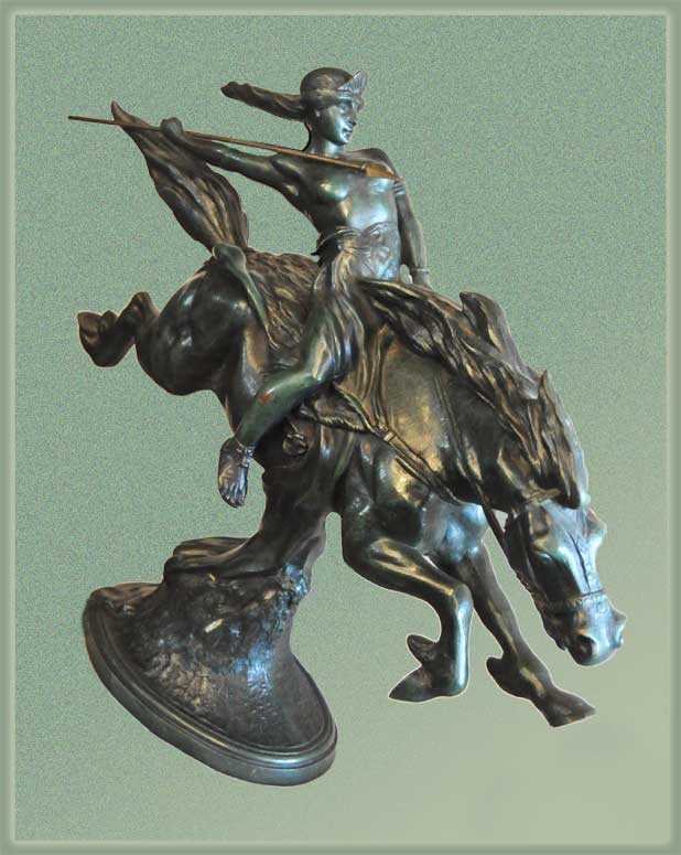 Cast Bronze Warrior Princess, on Horse with Spear, by Bousquet