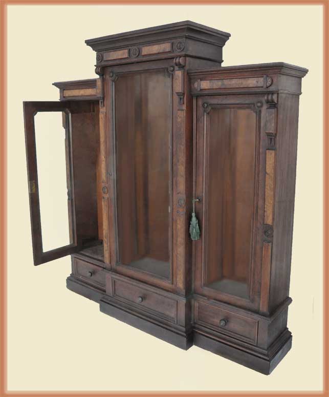 Three-Door, Carved Walnut Bookcase
