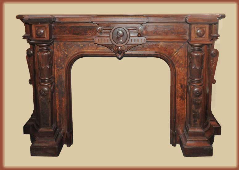 Deeply Carved Renaissance Revival Half Mantel, with Cameo Centerpiece