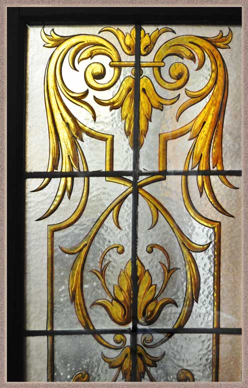 Vintage Four-Panel Entry Set, with Painted & Fired Glass