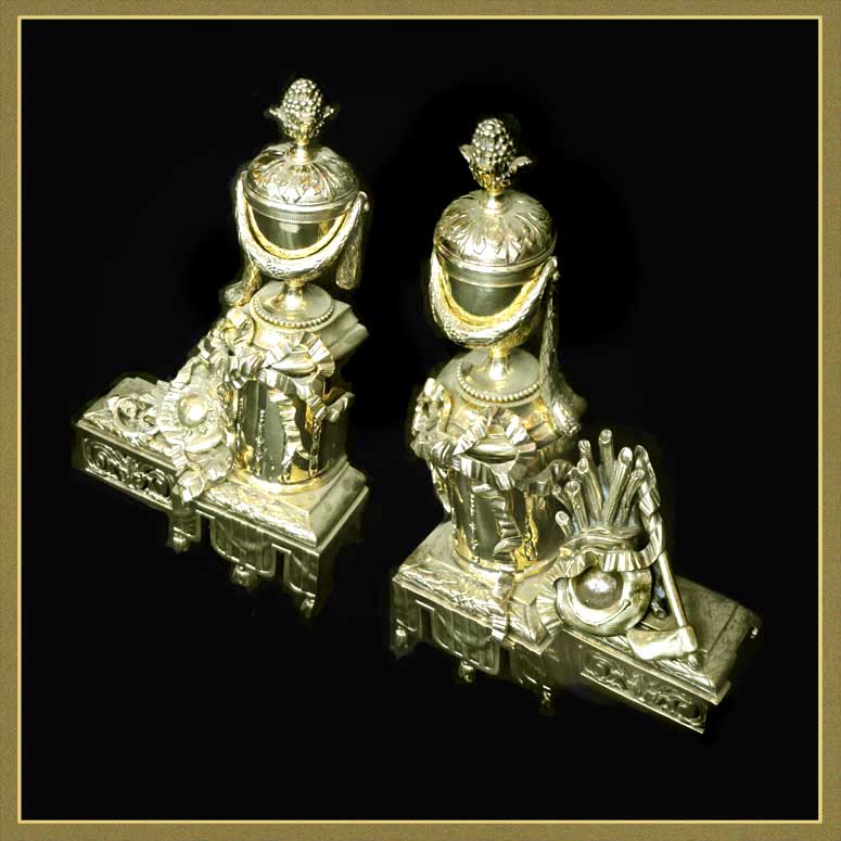 Pair of Fancy Polished Brass Andirons
