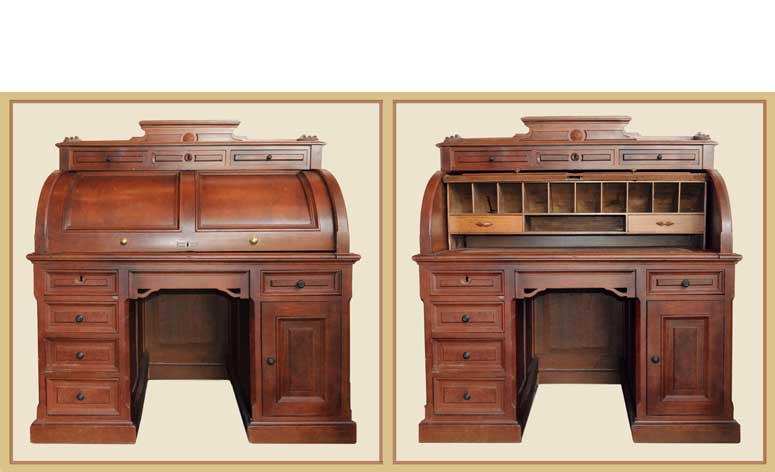 Carved Walnut Rolltop Desk, with Cylinder Cover