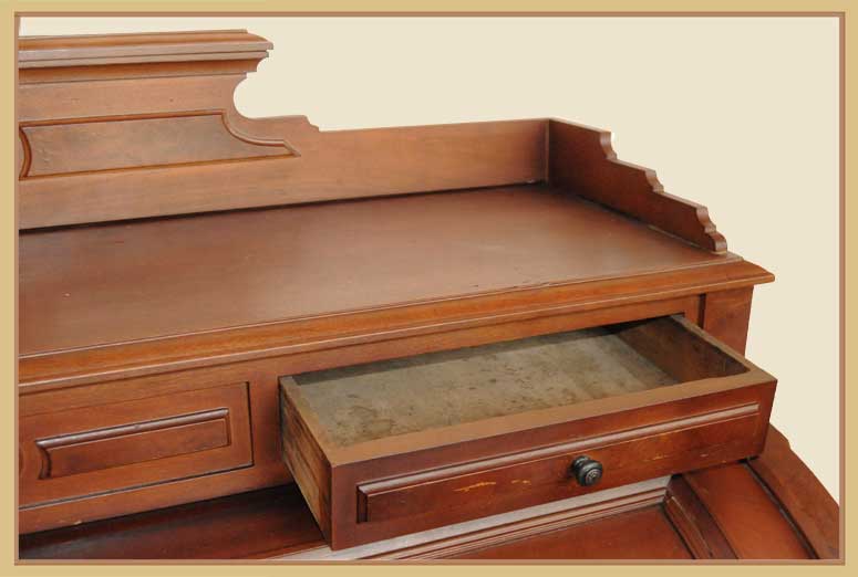 Carved Walnut Rolltop Desk, with Cylinder Cover