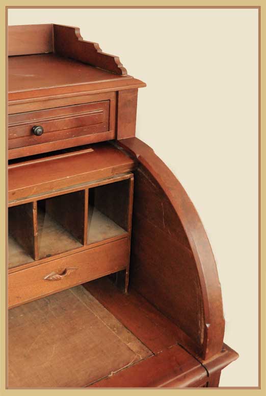 Carved Walnut Rolltop Desk, with Cylinder Cover