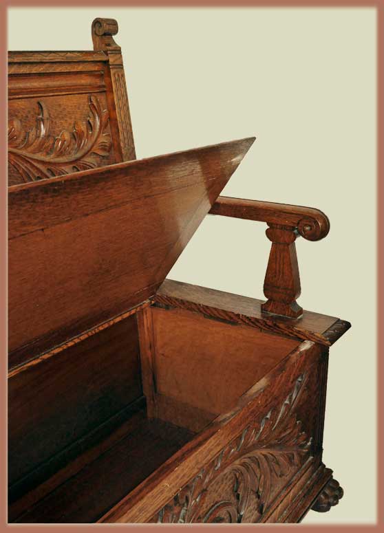 Rare Carved Oak Bench Cabinet