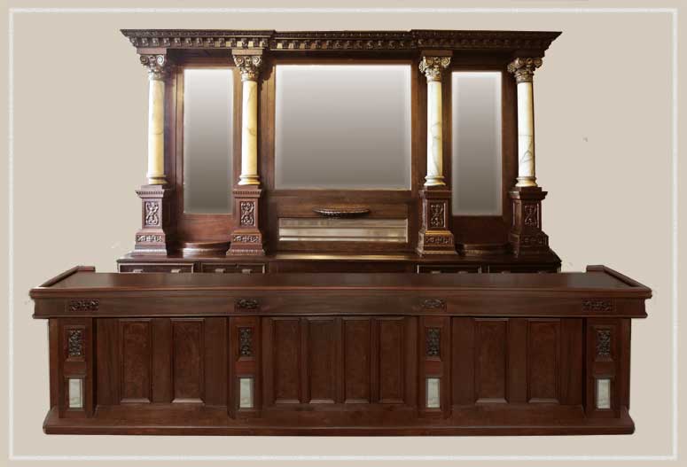 Stunning 15-Foot Front & Back Bar, with Marble Columns