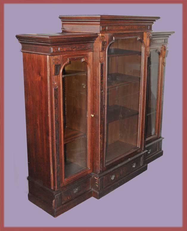 Three-Door Walnut Bookcase, with Burls