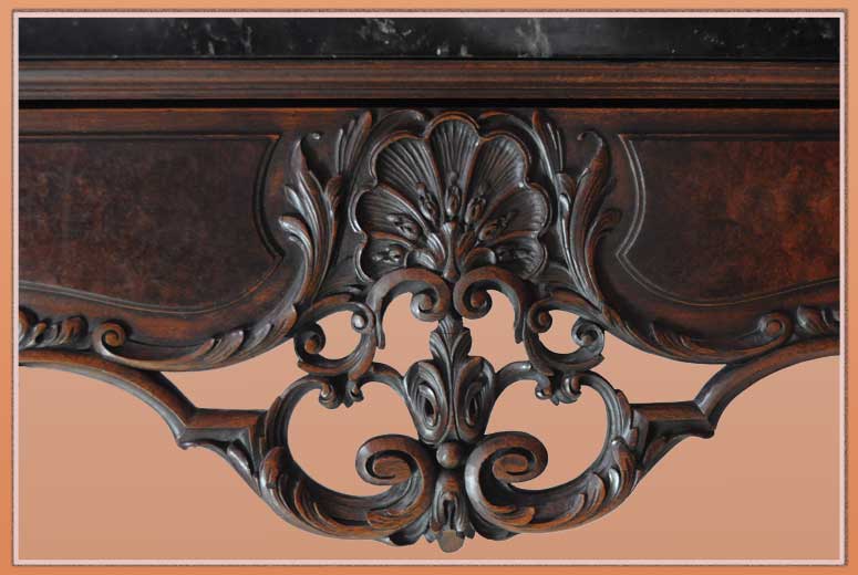 Stunning Eight-Foot Carved Console, with Black Marble Top