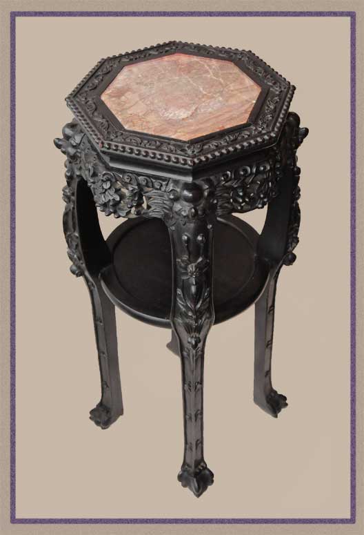 Highly Carved 1880s Chinese Table, with Octagonal Marble Top