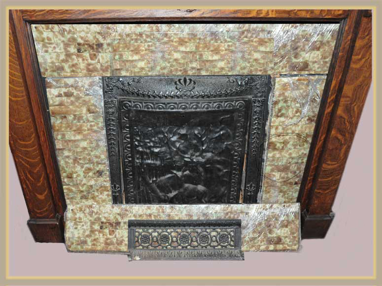 Carved Oak Half Mantel, with Tile Set & Cover