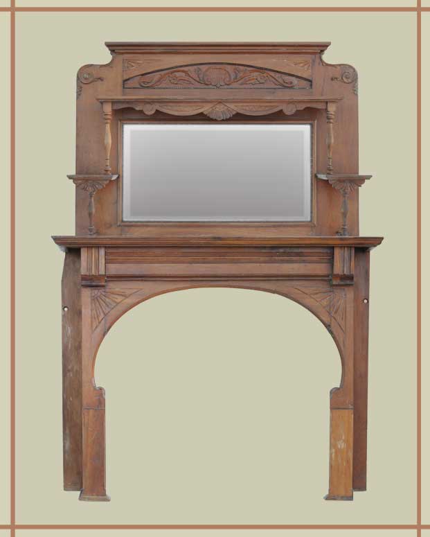 Full Walnut Mantel, with Mirror & Arch Opening