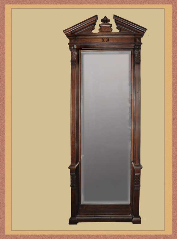 Custom-Made Carved Pier Mirror, with Large Beveled Mirror