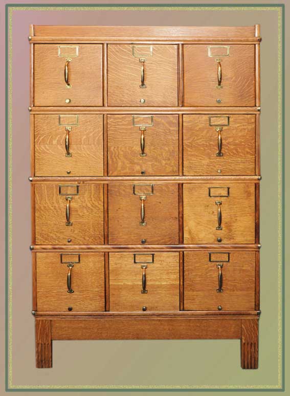 Large Oak 12-Drawer Filing Cabinet