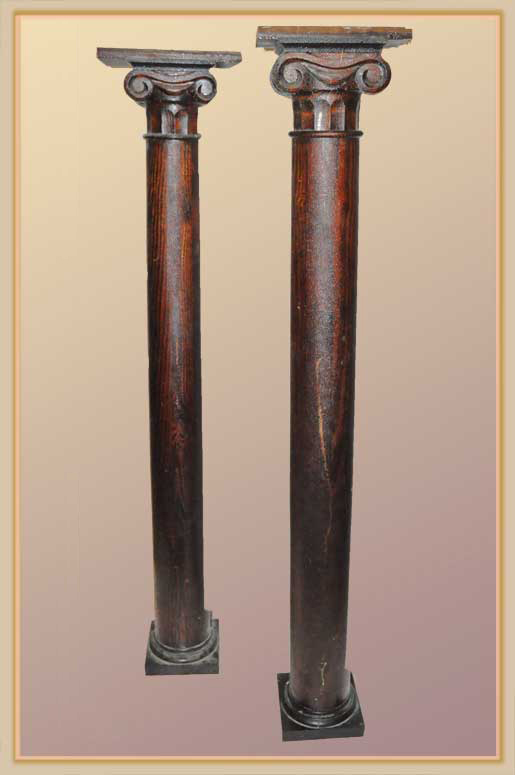 Vintage Pair of Wooden Columns, with Carved Capitals