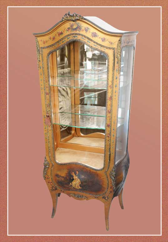 Gold French Curio Cabinet, with Scenic Details