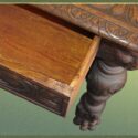 Carved Oak Library Table with Lion Heads & Feet