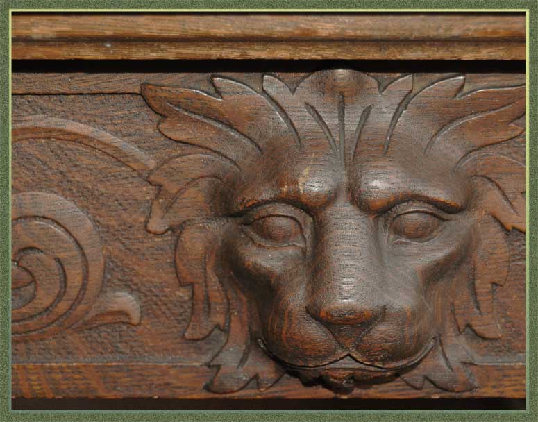 Carved Oak Library Table with Lion Heads & Feet