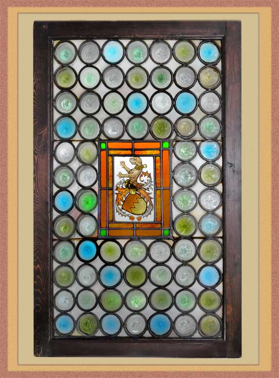 Colorful Rondelle Glass Pattern Window, with Painted/Fired Center