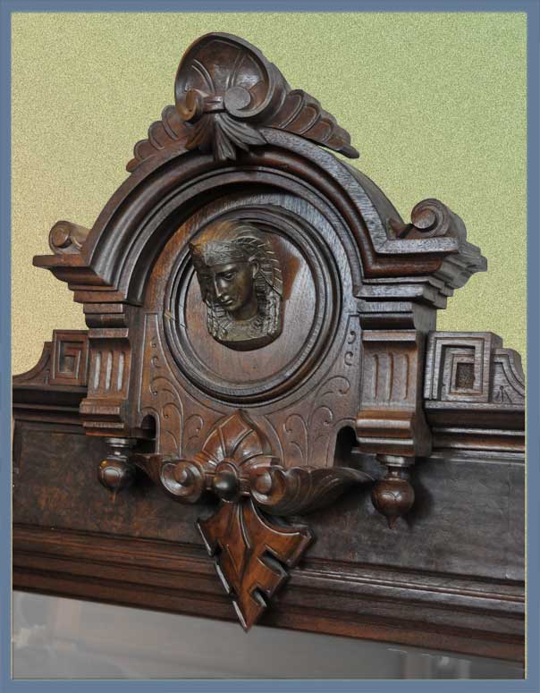 Renaissance Revival Overmantel Mirror, with Pharaoh Carving