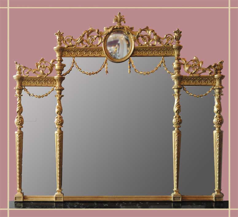 Three-Part Gold Mirror, with Oval Inset Mirror