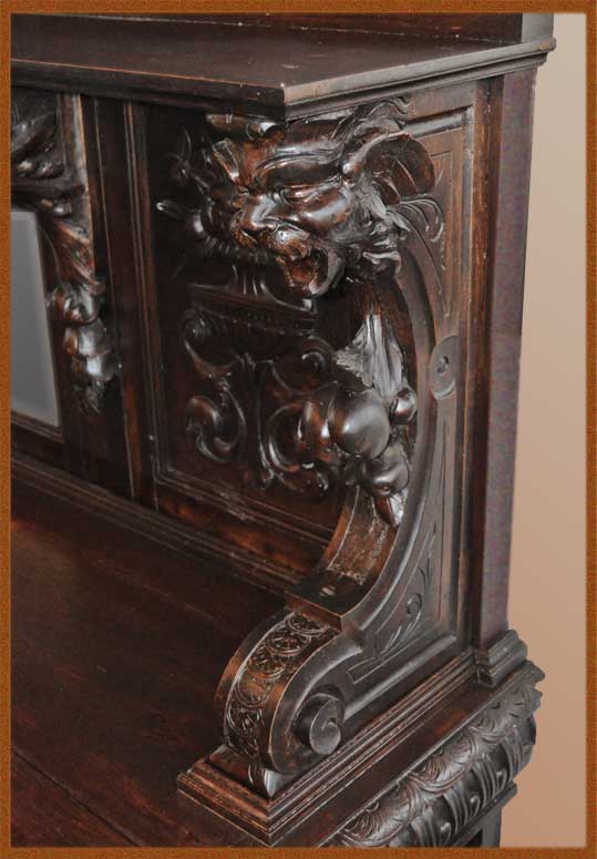 Renaissance-Style Oak Sideboard, with Carved Griffins & Cherubs