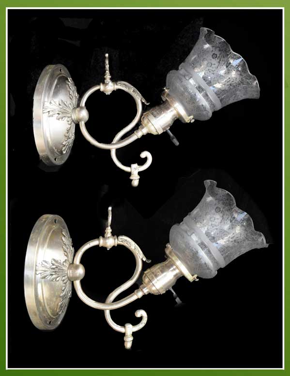 Pair of Single-Armed French Silver Plated Wall Sconces