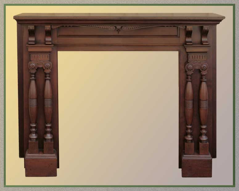 Deeply Carved Half Mantel, with Double Columns
