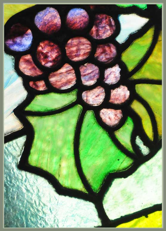Colorful Stained Glass Window, with Grapes & Vines