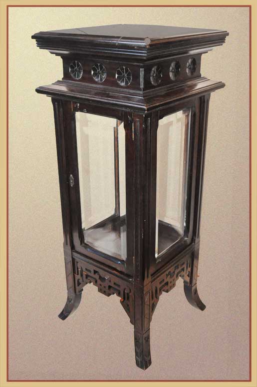 Four-Sided Carved Pedestal, with Beveled Glass