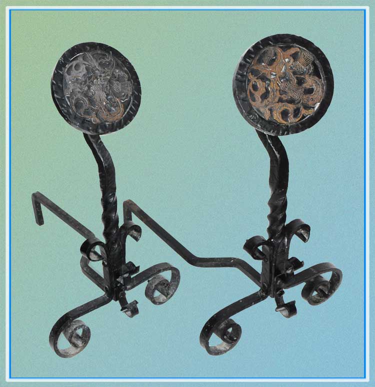 Artful Pair of Black Andirons