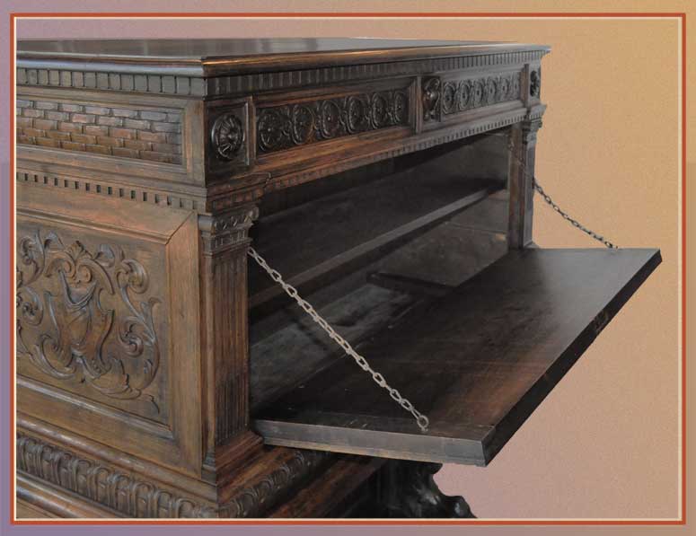 Large, Deeply Carved Drop-Front Cabinet