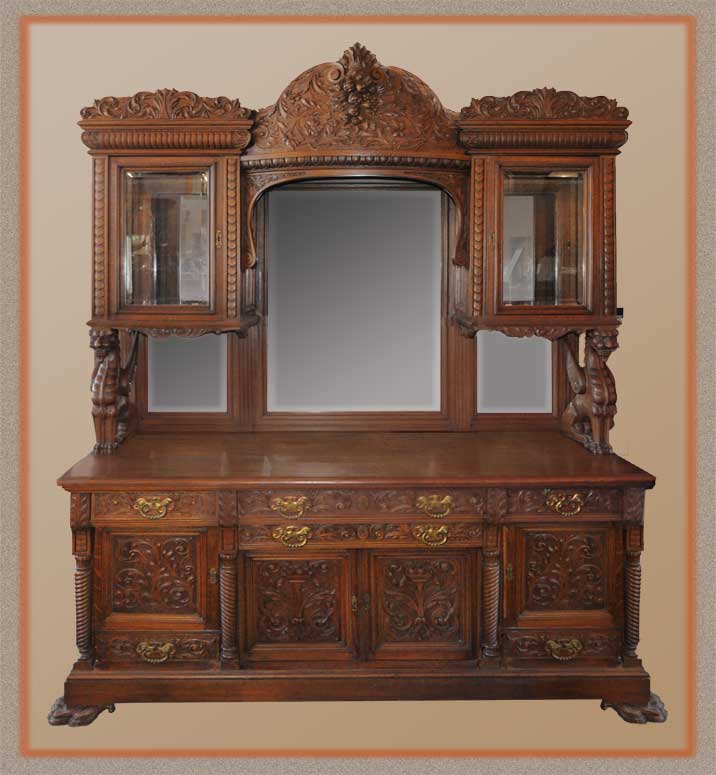 Oak Curio Top Sideboard, with Large Crown & Winged Griffins