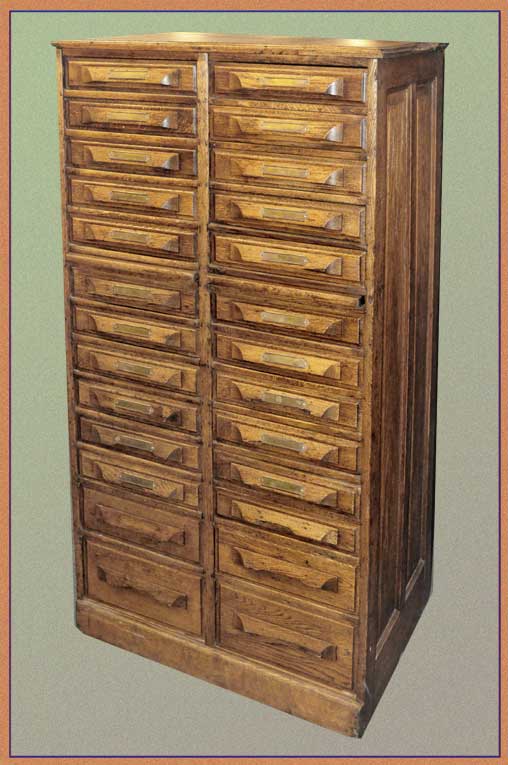 Well-Preserved Oak Two-Column Flat Filing Cabinet