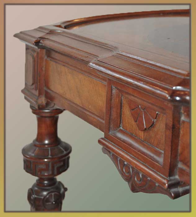 Walnut Victorian Center Table, with Inlaid Art