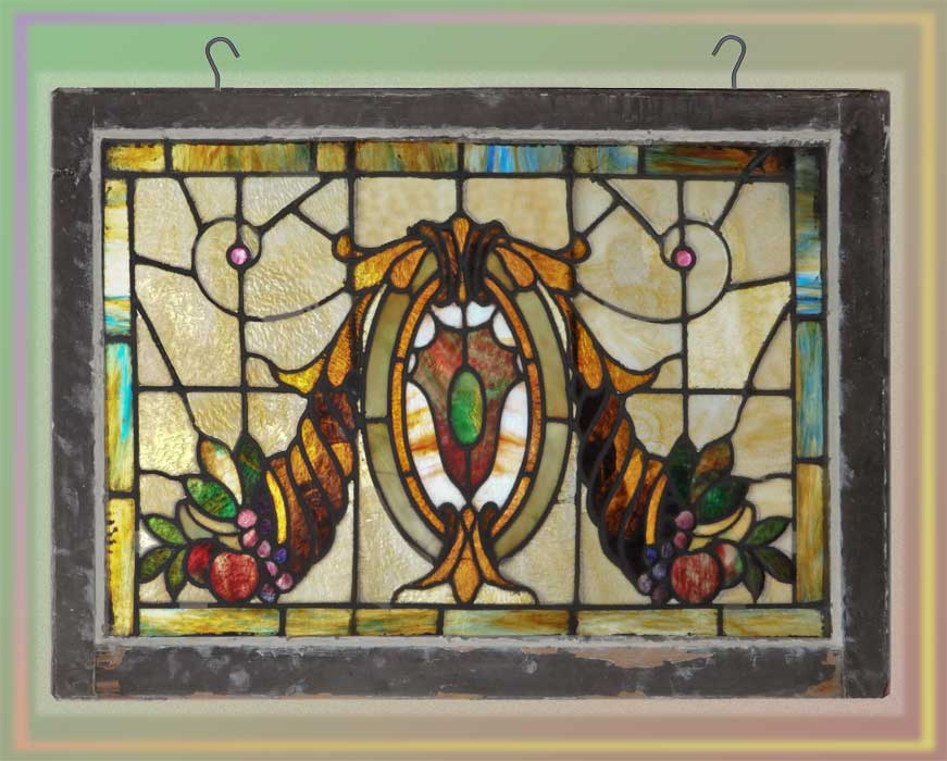 Horizontal Stained Glass Window, with Cornucopia Artwork