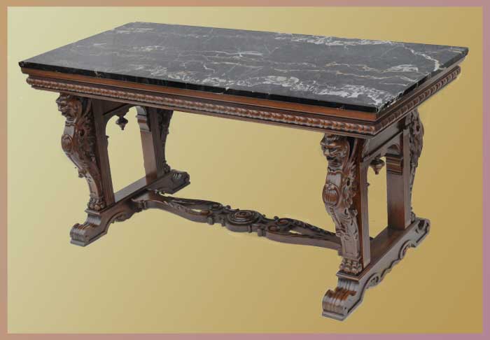 Carved Library Table, with Marble Top