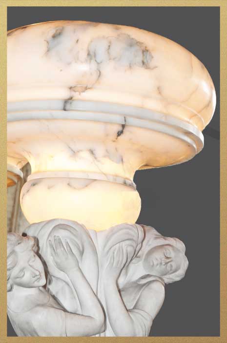 Alabaster Lamp with Sculptures & Dome Shade