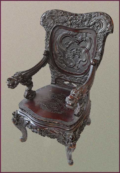 Large Deeply Carved Chinese Chair