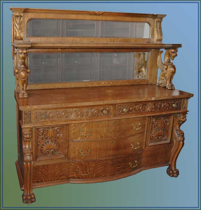 Oak Sideboard, with Griffins & Mirrors