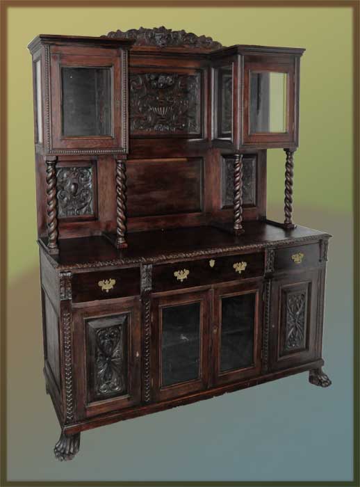 Carved Oak Curio Top Sideboard