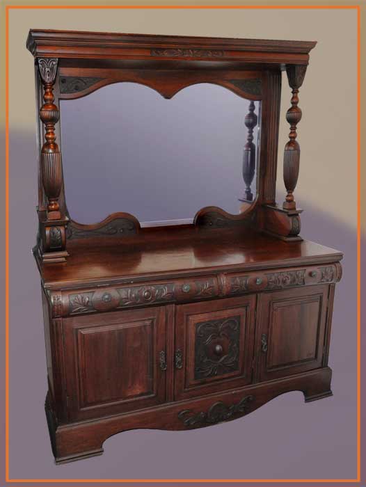 Carved Mahogany Sideboard with Mirror