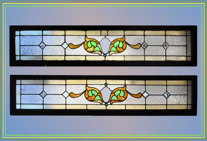 Pair of Long Transoms with Beveled Center