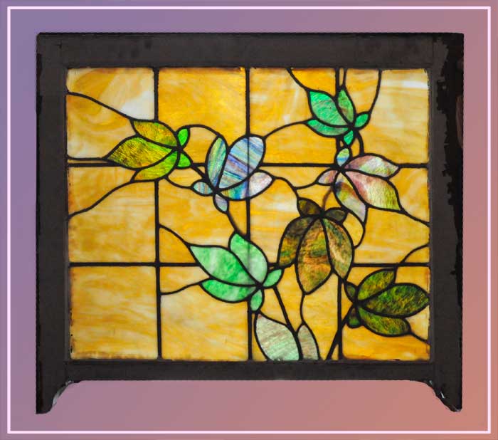 Leaded Window, with Leaves on Caramel Background