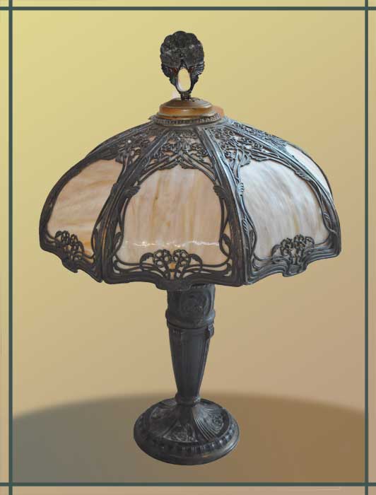 Bent Glass Table Lamp, with Filigree