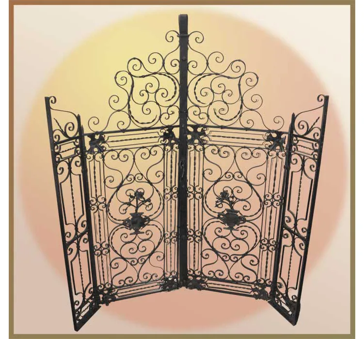 decorative iron gates on amber background